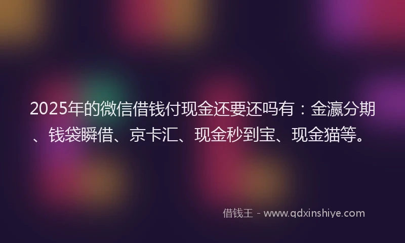 2025年的微信借钱付现金还要还吗有：金瀛分期、钱袋瞬借、京卡汇、现金秒到宝、现金猫等。