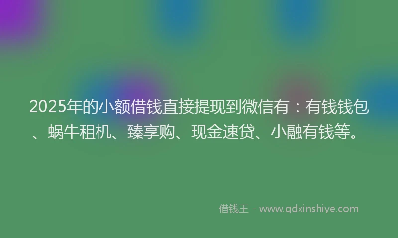 2025年的小额借钱直接提现到微信有：有钱钱包、蜗牛租机、臻享购、现金速贷、小融有钱等。