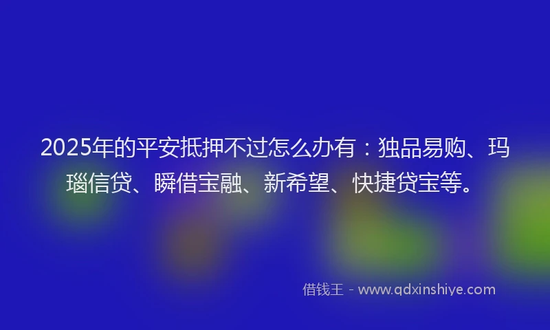 2025年的平安抵押不过怎么办有：独品易购、玛瑙信贷、瞬借宝融、新希望、快捷贷宝等。