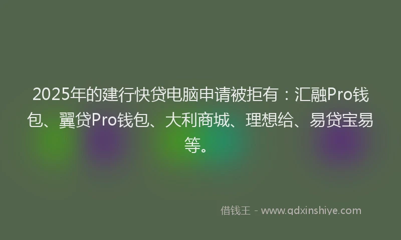 2025年的建行快贷电脑申请被拒有：汇融Pro钱包、翼贷Pro钱包、大利商城、理想给、易贷宝易等。
