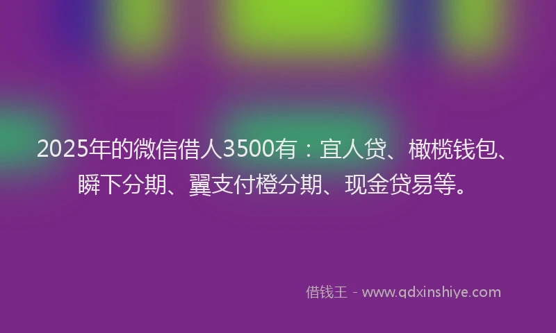 2025年的微信借人3500有：宜人贷、橄榄钱包、瞬下分期、翼支付橙分期、现金贷易等。
