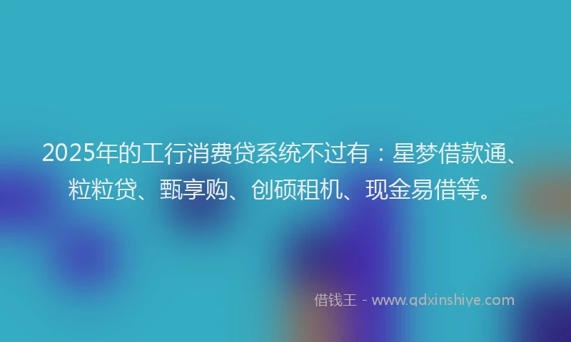 2025年的工行消费贷系统不过有：星梦借款通、粒粒贷、甄享购、创硕租机、现金易借等。