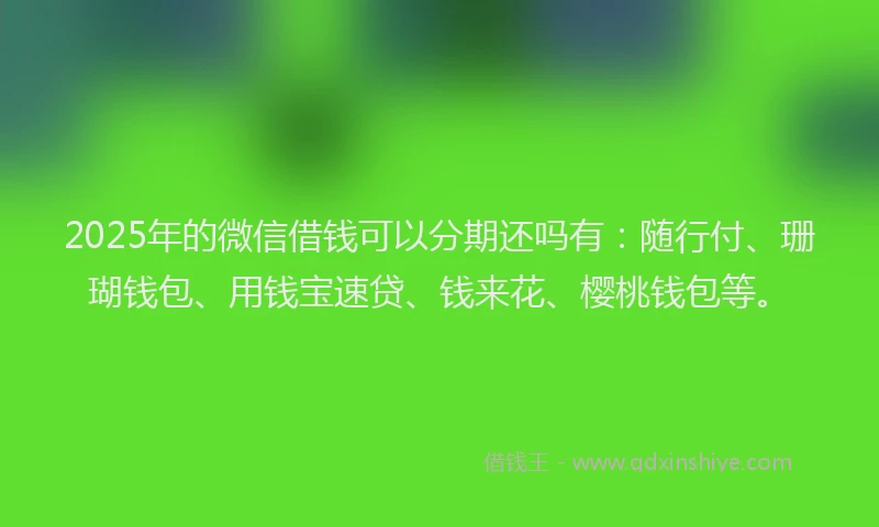 2025年的微信借钱可以分期还吗有：随行付、珊瑚钱包、用钱宝速贷、钱来花、樱桃钱包等。