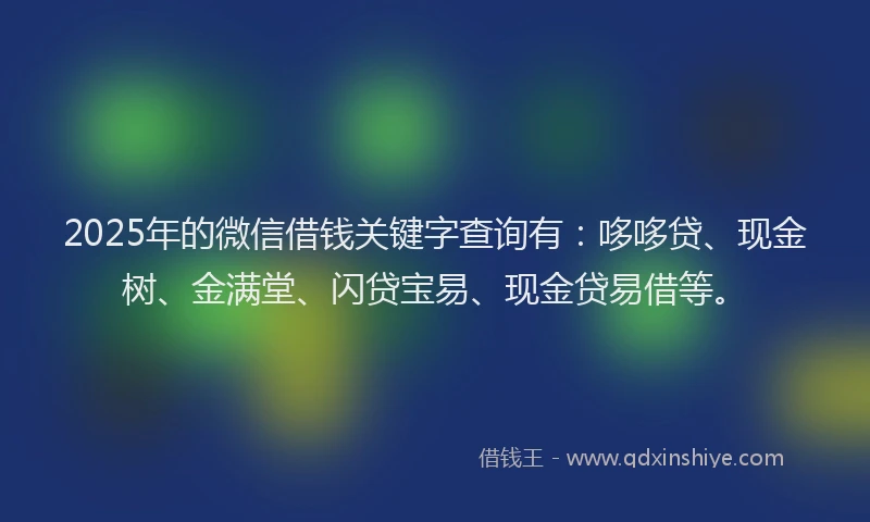 2025年的微信借钱关键字查询有：哆哆贷、现金树、金满堂、闪贷宝易、现金贷易借等。