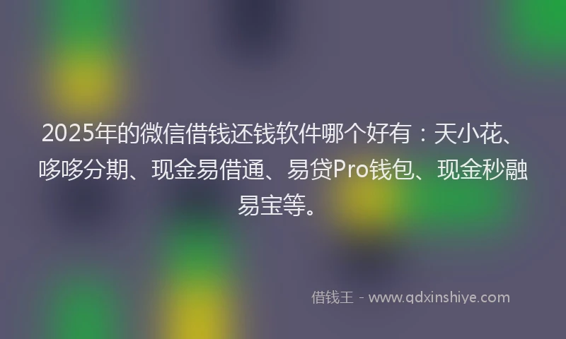 2025年的微信借钱还钱软件哪个好有：天小花、哆哆分期、现金易借通、易贷Pro钱包、现金秒融易宝等。