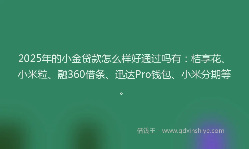 2025年的小金贷款怎么样好通过吗有：桔享花、小米粒、融360借条、迅达Pro钱包、小米分期等。