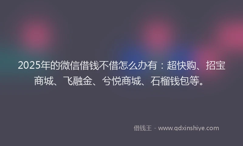 2025年的微信借钱不借怎么办有：超快购、招宝商城、飞融金、兮悦商城、石榴钱包等。