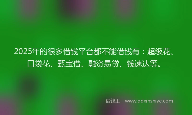 2025年的很多借钱平台都不能借钱有：超级花、口袋花、甄宝借、融资易贷、钱速达等。