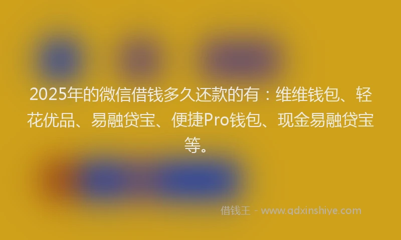 2025年的微信借钱多久还款的有：维维钱包、轻花优品、易融贷宝、便捷Pro钱包、现金易融贷宝等。