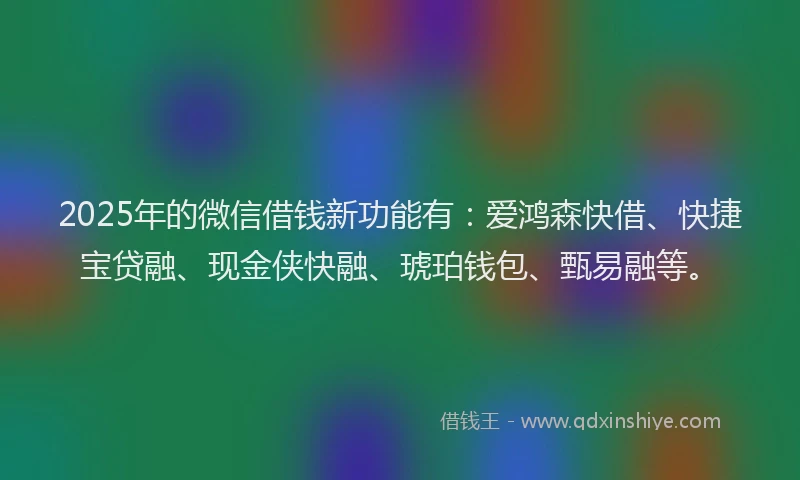 2025年的微信借钱新功能有：爱鸿森快借、快捷宝贷融、现金侠快融、琥珀钱包、甄易融等。