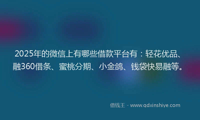 2025年的微信上有哪些借款平台有：轻花优品、融360借条、蜜桃分期、小金鸽、钱袋快易融等。