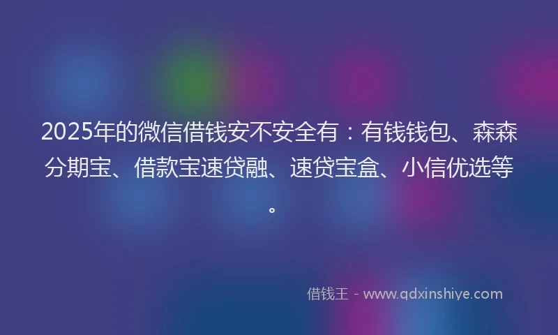 2025年的微信借钱安不安全有：有钱钱包、森森分期宝、借款宝速贷融、速贷宝盒、小信优选等。
