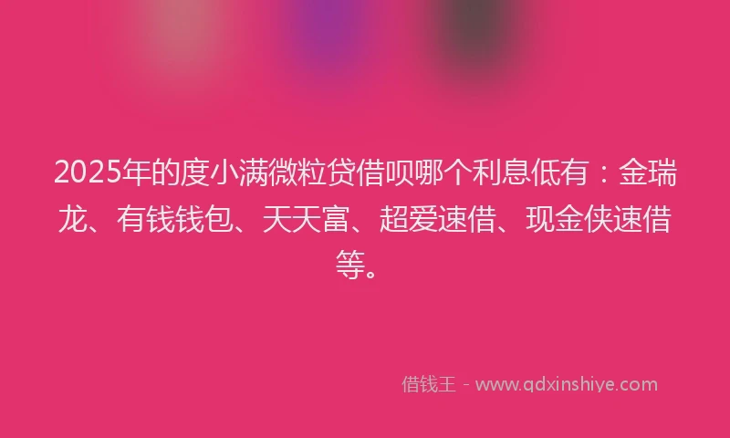 2025年的度小满微粒贷借呗哪个利息低有：金瑞龙、有钱钱包、天天富、超爱速借、现金侠速借等。