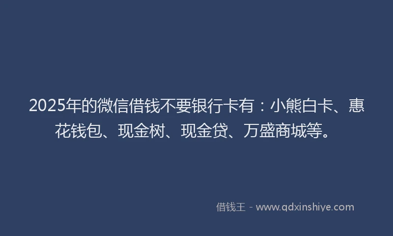 2025年的微信借钱不要银行卡有：小熊白卡、惠花钱包、现金树、现金贷、万盛商城等。