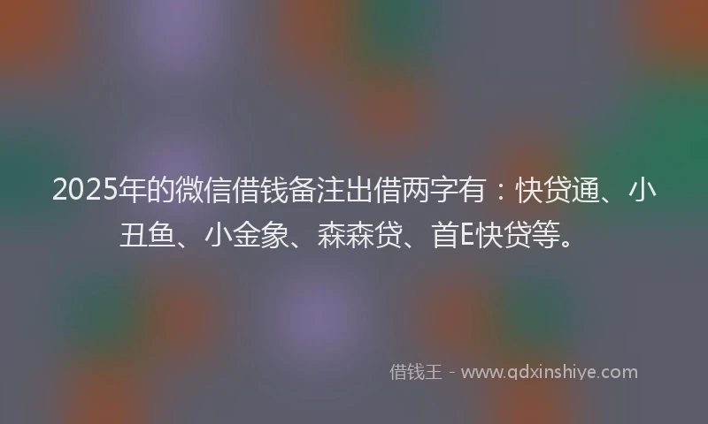 2025年的微信借钱备注出借两字有：快贷通、小丑鱼、小金象、森森贷、首E快贷等。