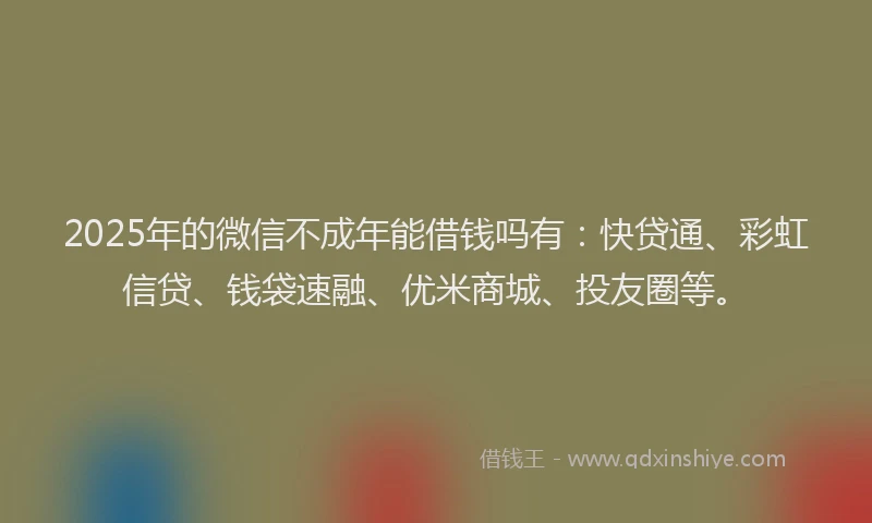 2025年的微信不成年能借钱吗有：快贷通、彩虹信贷、钱袋速融、优米商城、投友圈等。