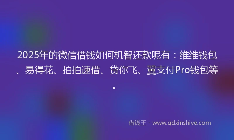 2025年的微信借钱如何机智还款呢有：维维钱包、易得花、拍拍速借、贷你飞、翼支付Pro钱包等。