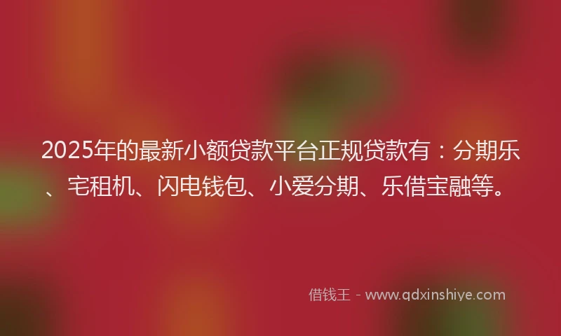 2025年的最新小额贷款平台正规贷款有：分期乐、宅租机、闪电钱包、小爱分期、乐借宝融等。