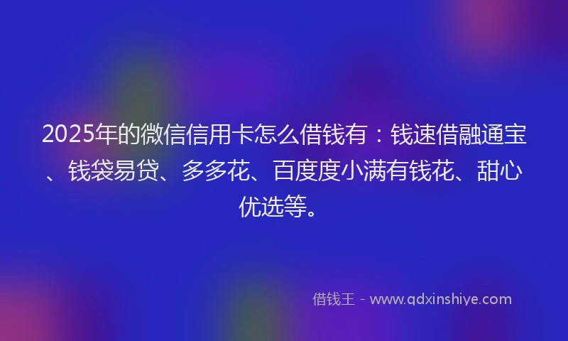 2025年的微信信用卡怎么借钱有：钱速借融通宝、钱袋易贷、多多花、百度度小满有钱花、甜心优选等。