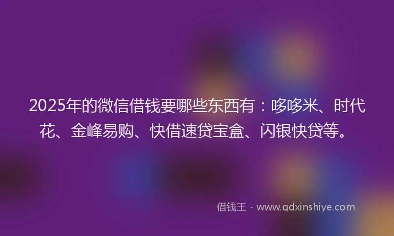 2025年的微信借钱要哪些东西有：哆哆米、时代花、金峰易购、快借速贷宝盒、闪银快贷等。