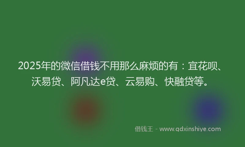 2025年的微信借钱不用那么麻烦的有：宜花呗、沃易贷、阿凡达e贷、云易购、快融贷等。
