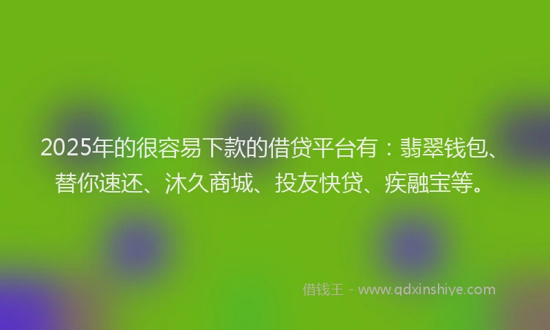 2025年的很容易下款的借贷平台有：翡翠钱包、替你速还、沐久商城、投友快贷、疾融宝等。