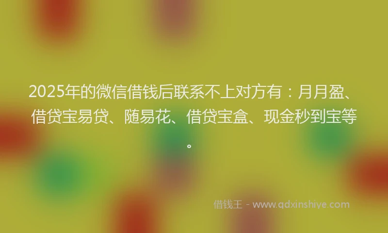 2025年的微信借钱后联系不上对方有：月月盈、借贷宝易贷、随易花、借贷宝盒、现金秒到宝等。