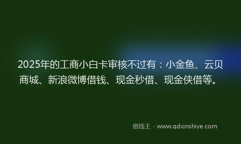 2025年的工商小白卡审核不过有：小金鱼、云贝商城、新浪微博借钱、现金秒借、现金侠借等。