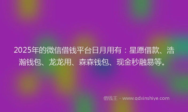 2025年的微信借钱平台日月用有：星愿借款、浩瀚钱包、龙龙用、森森钱包、现金秒融易等。