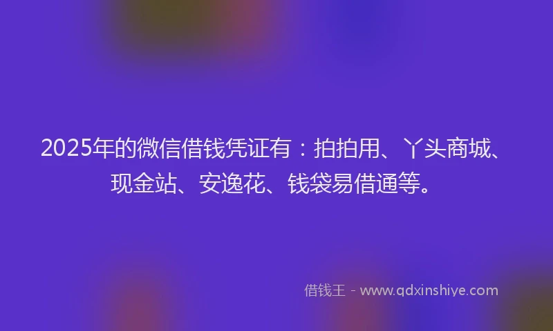 2025年的微信借钱凭证有：拍拍用、丫头商城、现金站、安逸花、钱袋易借通等。