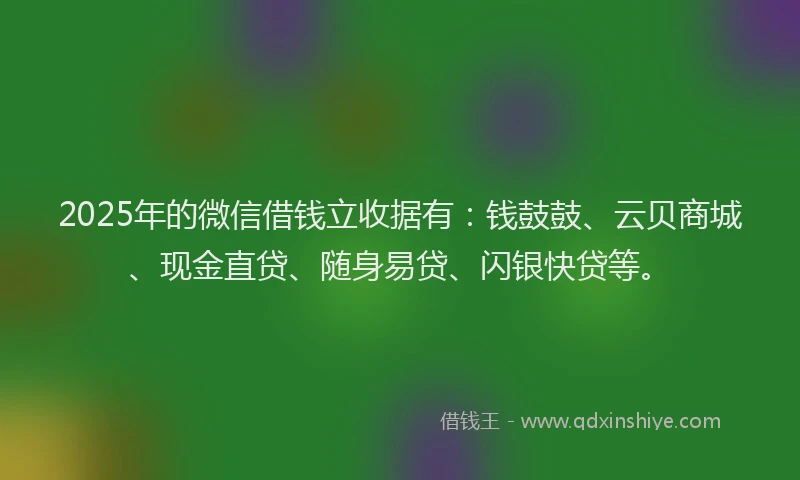 2025年的微信借钱立收据有：钱鼓鼓、云贝商城、现金直贷、随身易贷、闪银快贷等。