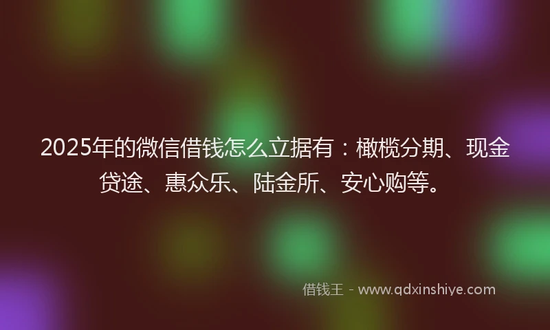 2025年的微信借钱怎么立据有：橄榄分期、现金贷途、惠众乐、陆金所、安心购等。
