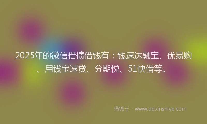 2025年的微信借债借钱有：钱速达融宝、优易购、用钱宝速贷、分期悦、51快借等。