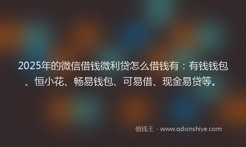 2025年的微信借钱微利贷怎么借钱有：有钱钱包、恒小花、畅易钱包、可易借、现金易贷等。