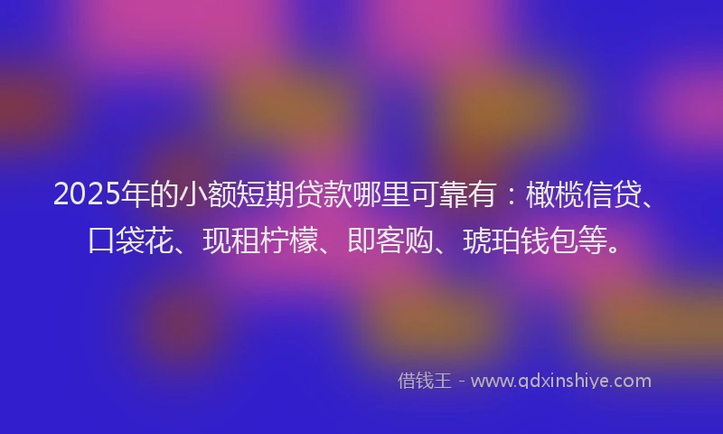 2025年的小额短期贷款哪里可靠有：橄榄信贷、口袋花、现租柠檬、即客购、琥珀钱包等。