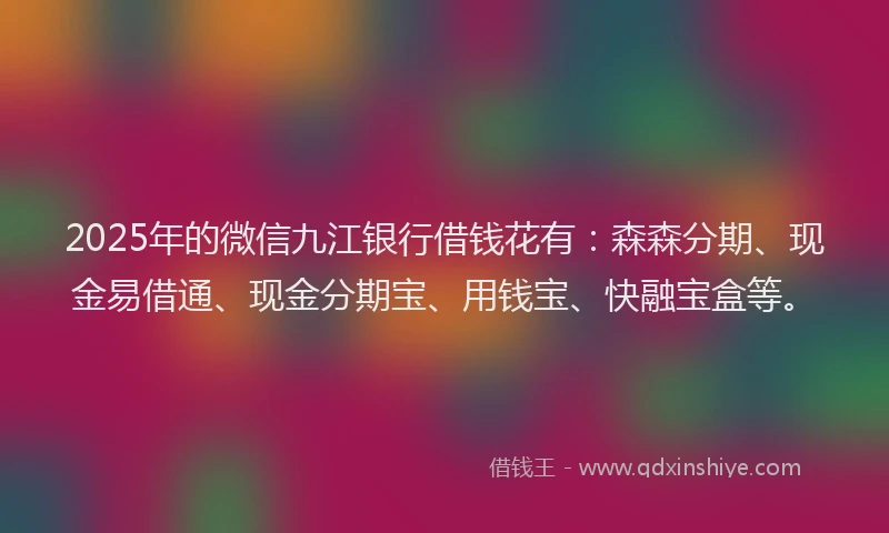 2025年的微信九江银行借钱花有：森森分期、现金易借通、现金分期宝、用钱宝、快融宝盒等。