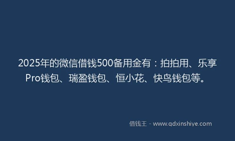 2025年的微信借钱500备用金有：拍拍用、乐享Pro钱包、瑞盈钱包、恒小花、快鸟钱包等。
