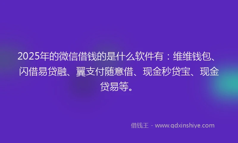 2025年的微信借钱的是什么软件有：维维钱包、闪借易贷融、翼支付随意借、现金秒贷宝、现金贷易等。