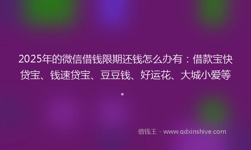 2025年的微信借钱限期还钱怎么办有：借款宝快贷宝、钱速贷宝、豆豆钱、好运花、大城小爱等。