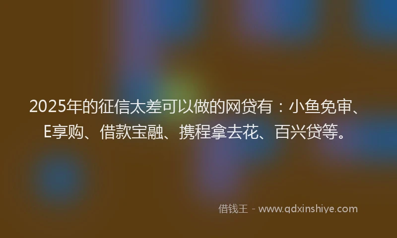 2025年的征信太差可以做的网贷有：小鱼免审、E享购、借款宝融、携程拿去花、百兴贷等。