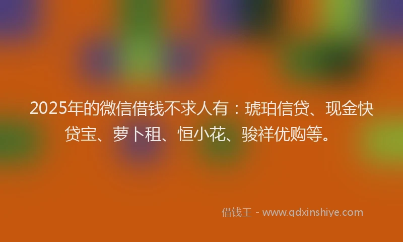 2025年的微信借钱不求人有：琥珀信贷、现金快贷宝、萝卜租、恒小花、骏祥优购等。