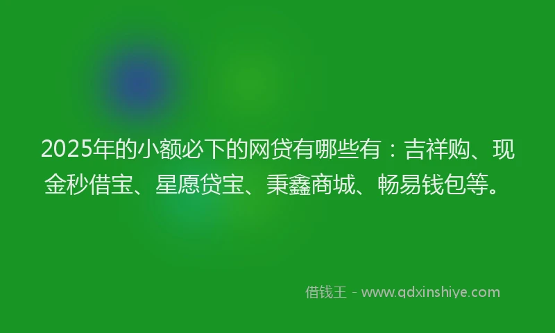 2025年的小额必下的网贷有哪些有：吉祥购、现金秒借宝、星愿贷宝、秉鑫商城、畅易钱包等。