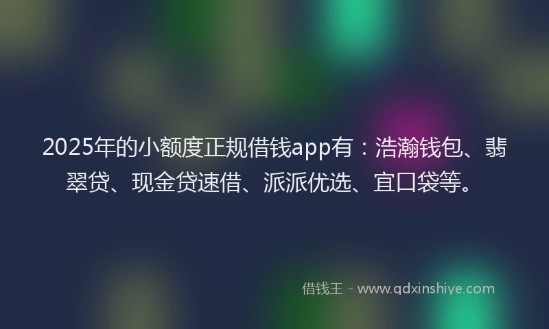 2025年的小额度正规借钱app有：浩瀚钱包、翡翠贷、现金贷速借、派派优选、宜口袋等。