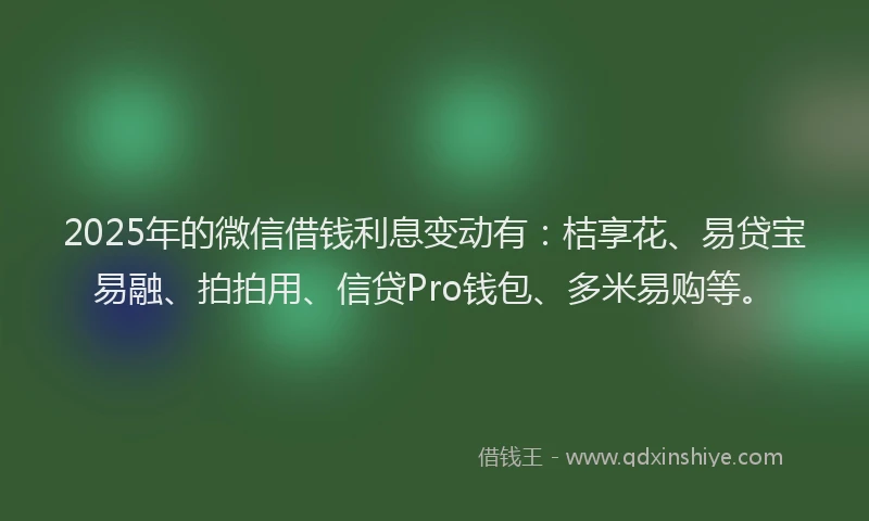 2025年的微信借钱利息变动有：桔享花、易贷宝易融、拍拍用、信贷Pro钱包、多米易购等。