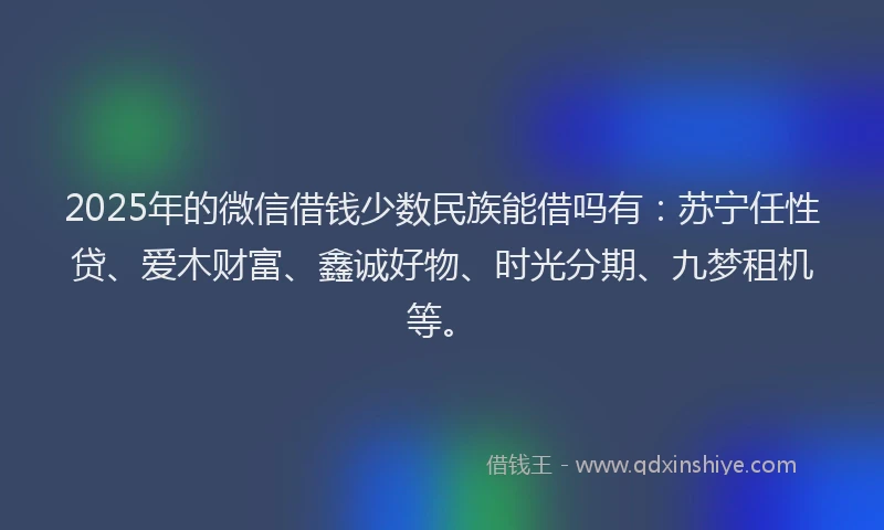 2025年的微信借钱少数民族能借吗有：苏宁任性贷、爱木财富、鑫诚好物、时光分期、九梦租机等。