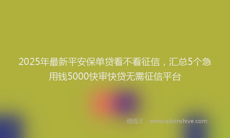 2025年最新平安保单贷看不看征信，汇总5个急用钱5000快审快贷无需征信平台