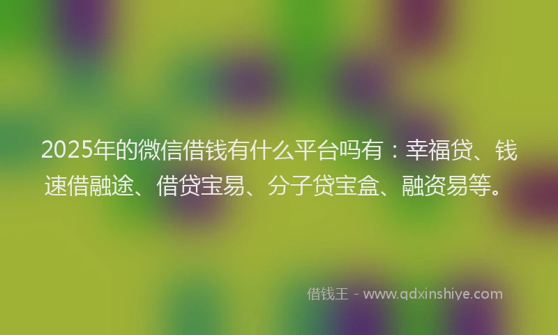 2025年的微信借钱有什么平台吗有：幸福贷、钱速借融途、借贷宝易、分子贷宝盒、融资易等。