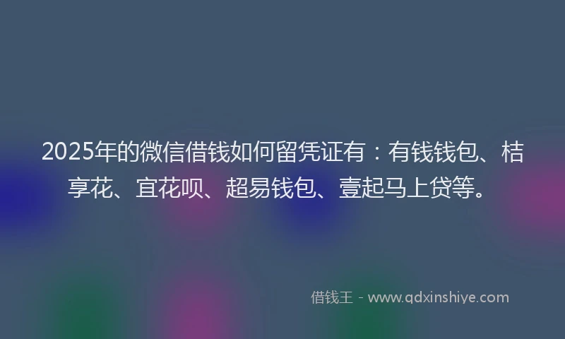 2025年的微信借钱如何留凭证有：有钱钱包、桔享花、宜花呗、超易钱包、壹起马上贷等。