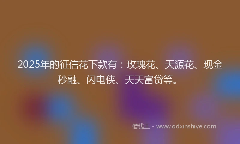 2025年的征信花下款有：玫瑰花、天源花、现金秒融、闪电侠、天天富贷等。