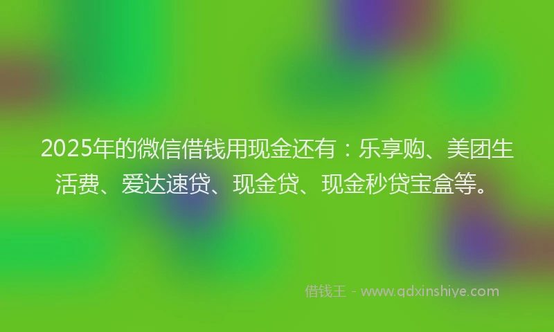 2025年的微信借钱用现金还有：乐享购、美团生活费、爱达速贷、现金贷、现金秒贷宝盒等。